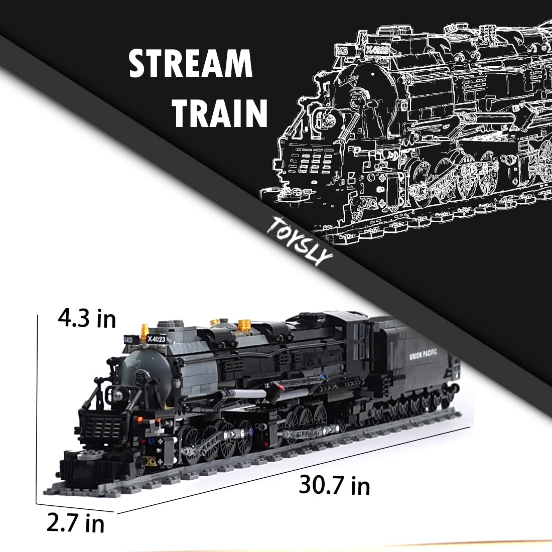 TOYSLY Badboy Steam Train Building Kit, Collectible Steam Locomotive Display Set, Large Train Set with Train Tracks, Top Present for Train Lovers (1608 PCS)