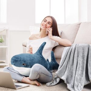 HyDren Shark Plush Shark Toys Shark Stuffed 2 in 1 Animal with Blanket 32 Inch Giant Big Large Stuffed Shark Pillow Blanket Doll for Christmas Boys Girls Room(Dark Blue)