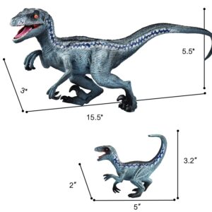 JR PARK 2Pcs Dinosaur Toys, 15.5″ Large Velociraptor Blue Dinosaur Action Figure, Realistic Dinosaurs Toys Gifts for Boys Girls, Birthday Gifts Christmas Decor