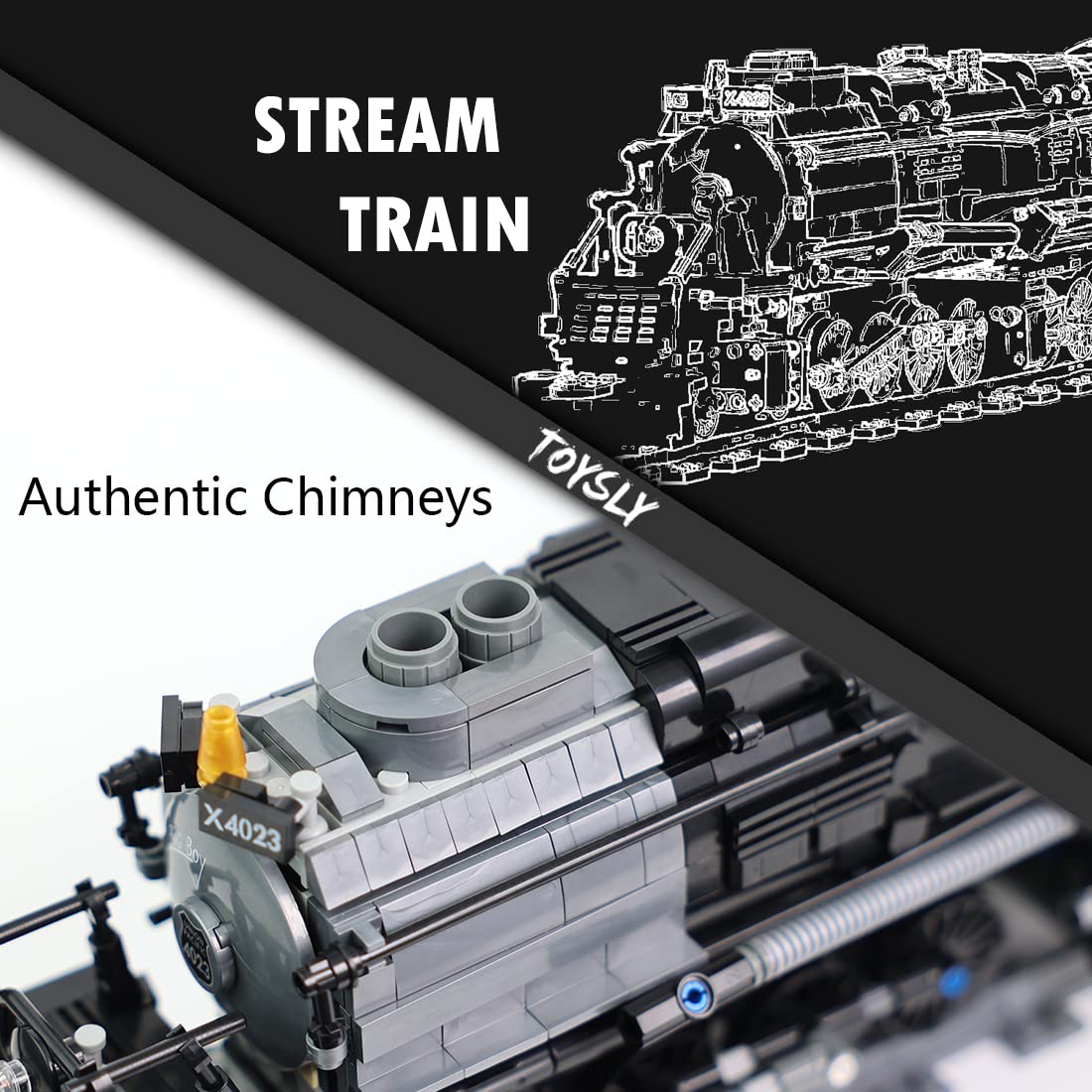 TOYSLY Badboy Steam Train Building Kit, Collectible Steam Locomotive Display Set, Large Train Set with Train Tracks, Top Present for Train Lovers (1608 PCS)