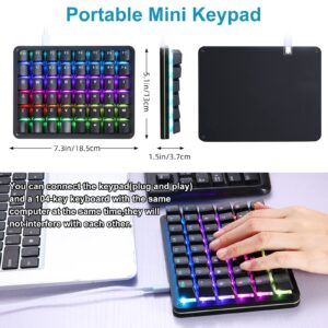 Koolertron One Handed Mechanical Gaming Keyboard, 48-Key Fully Programmable Mini Keypad, Mini USB Macro Keyboard with RGB LED Backlit, for Windows PC Gamer