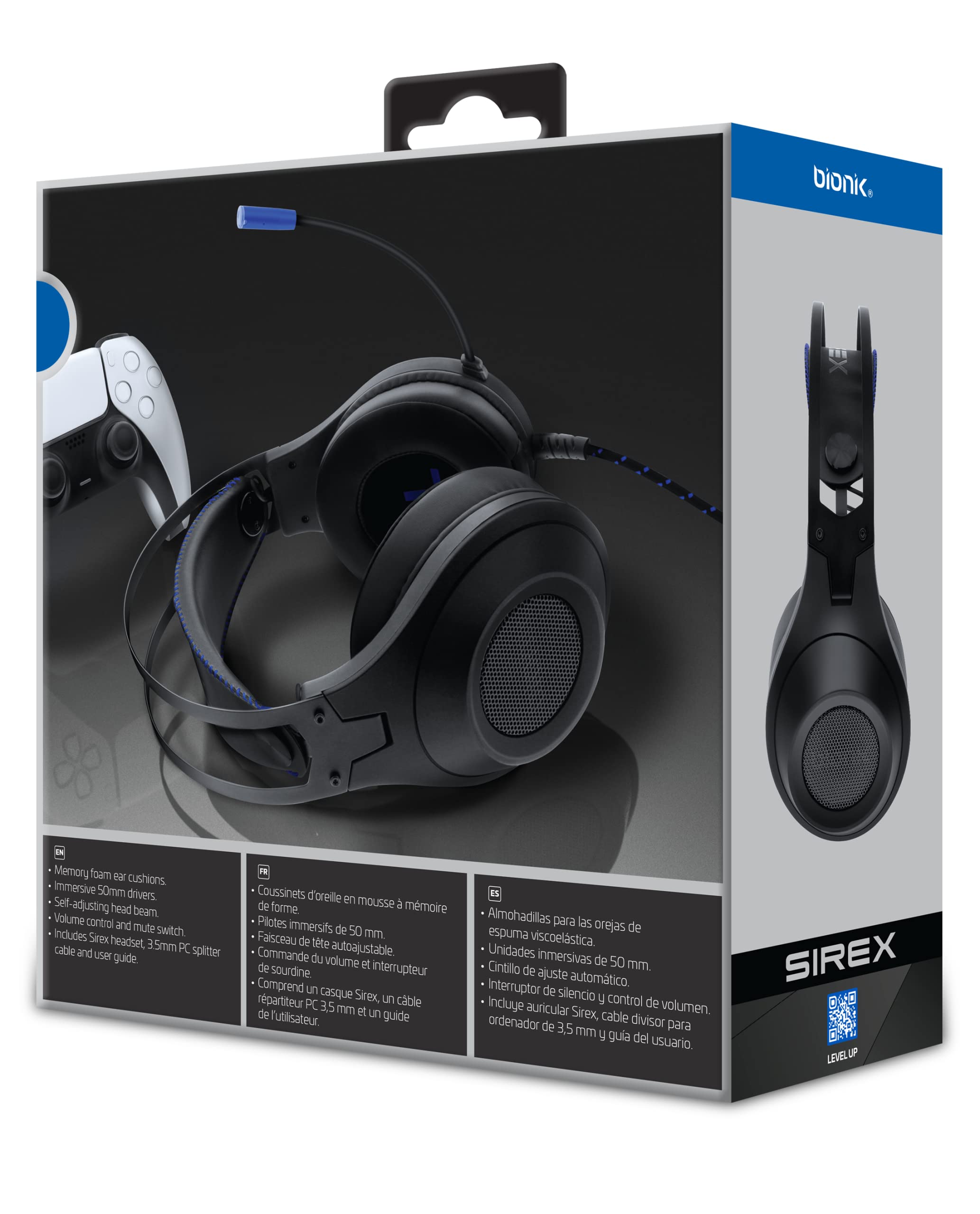 Bionik Sirex Gaming Headset with Mic for PS5: 50MM Drivers, Memory Foam, Mute Switch, Adjustable Head Beam, PS4/Xbox Series XS/Nintendo Switch OLED/PC/Mac