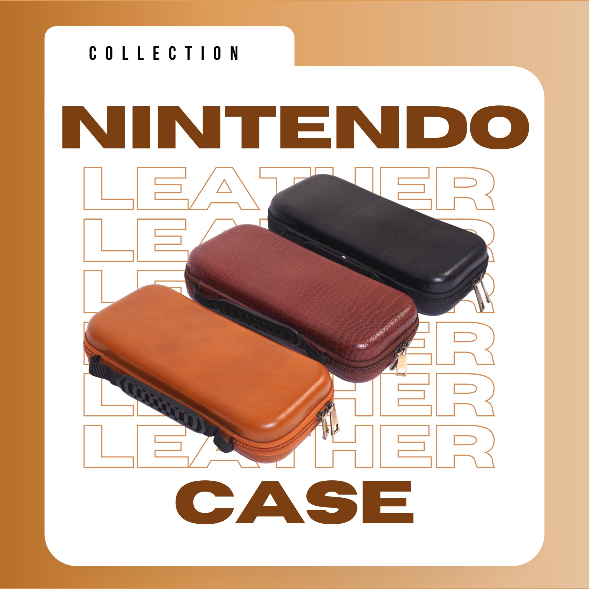 DreamController Limited Edition Genuine Leather Hard Shell Travel Case for Nintendo Switch with 10 Gamecard Slot with Back Protective Dockable Case, 2 Joycon Cover, 4 Thumbstick Cap & Screen Protector