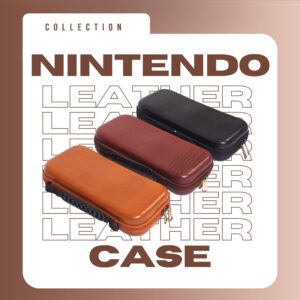 DreamController Limited Edition Genuine Leather Hard Shell Travel Case for Nintendo Switch with 10 Gamecard Slot with Back Protective Dockable Case, 2 Joycon Cover, 4 Thumbstick Cap & Screen Protector