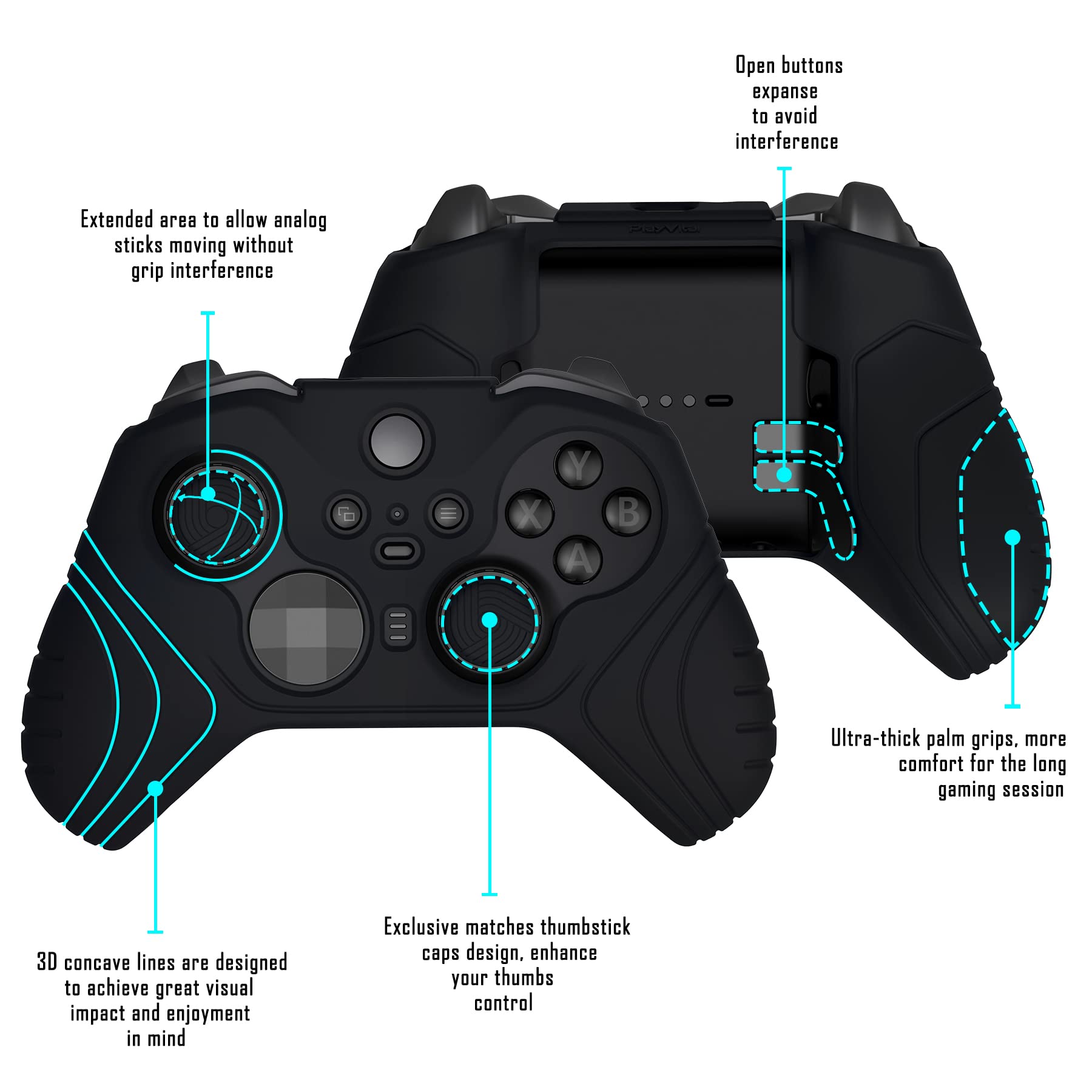 playvital Samurai Edition Anti Slip Silicone Case Cover for Xbox Elite Wireless Controller Series 2, Ergonomic Soft Rubber Skin Protector for Xbox Elite Series 2 with Thumb Grip Caps - Black