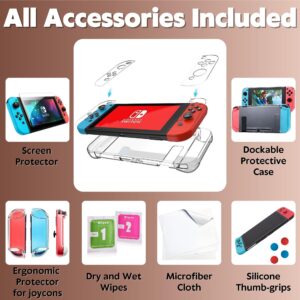 DreamController Limited Edition Genuine Leather Hard Shell Travel Case for Nintendo Switch with 10 Gamecard Slot with Back Protective Dockable Case, 2 Joycon Cover, 4 Thumbstick Cap & Screen Protector