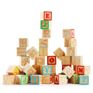 SainSmart Jr. Wooden ABC Alphabet Blocks Set, 40PCS Classic Wood Toy for Stacking Building Educational Learning, with Mesh Bag for Preschool Letters Number Counting for Ages 3 4 5 6 Toddlers,1.2"