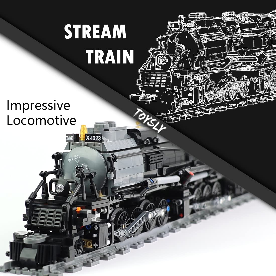 TOYSLY Badboy Steam Train Building Kit, Collectible Steam Locomotive Display Set, Large Train Set with Train Tracks, Top Present for Train Lovers (1608 PCS)