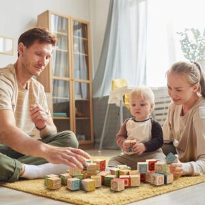 SainSmart Jr. Wooden ABC Alphabet Blocks Set, 40PCS Classic Wood Toy for Stacking Building Educational Learning, with Mesh Bag for Preschool Letters Number Counting for Ages 3 4 5 6 Toddlers,1.2"