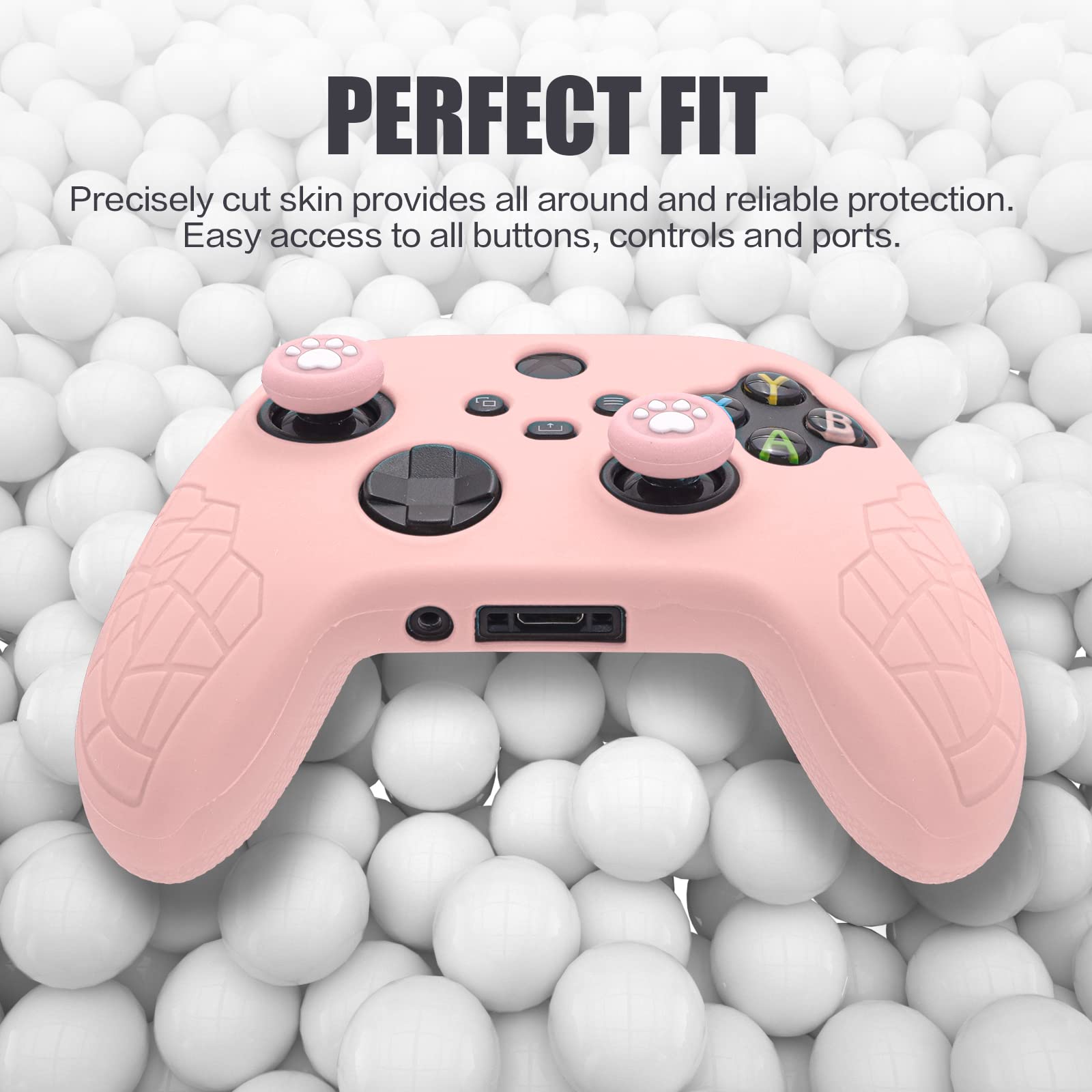 Xbox Series X Controller Skin, Anti-Slip Xbox Series S Silicone Skin, Ergonomic Soft Rubber Protective Case for Xbox Series S/X Controller with Thumb Grip Caps - Pink