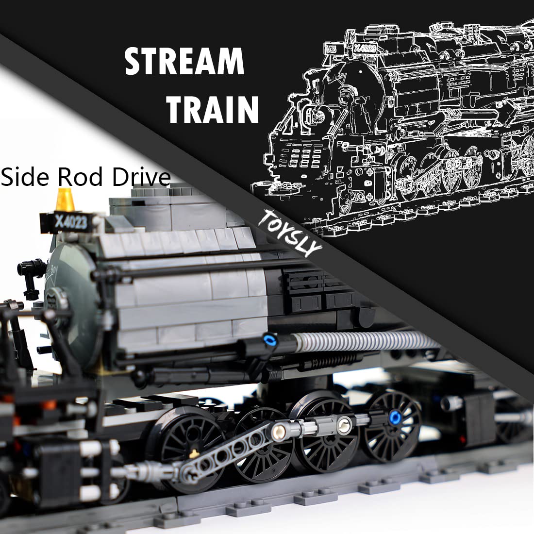 TOYSLY Badboy Steam Train Building Kit, Collectible Steam Locomotive Display Set, Large Train Set with Train Tracks, Top Present for Train Lovers (1608 PCS)