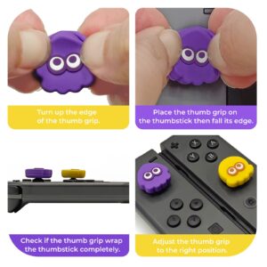 FUNLAB Switch Thumb Grips Joystick Caps Compatible with Switch/OLED/Lite Controller, Cute Silicone Analog Stick Cover, 4PCS - Yellow & Purple, Octopus & Squid