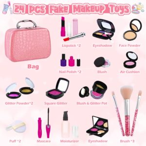 Pretend Makeup Kit for Toddlers Girls, Kids Pretend Play Makeup Set for Little Girls, Fake Toy Makeup Set with Cosmetic Case & Jewelry Set, Present Gift for Kids Girls Age 3 4 5+ ( Fake Makeup )