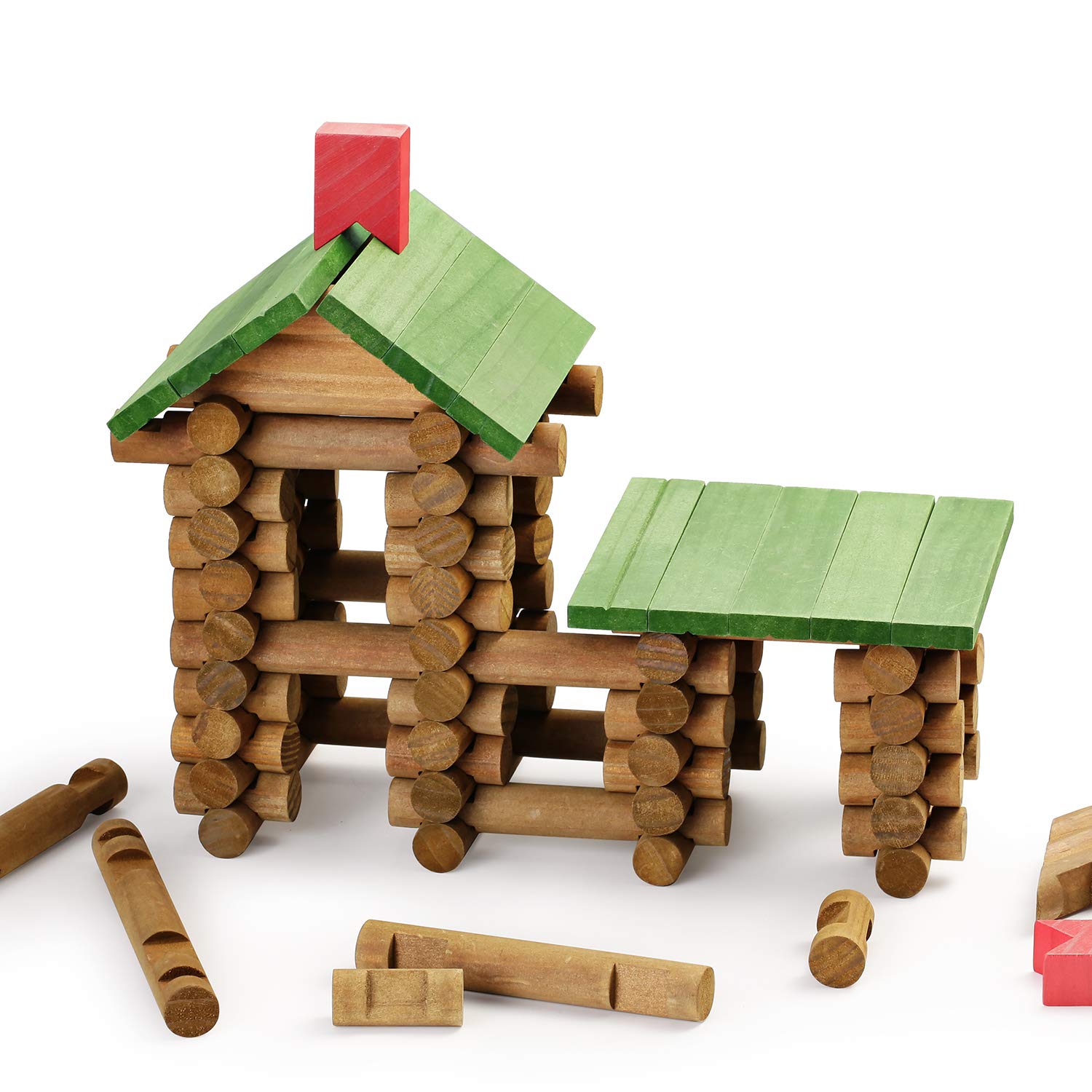 SainSmart Jr. 450 PCS Wooden Log Cabin Set Building House Toy for Toddlers, Classic STEM Construction Kit with Colorful Wood Logs Blocks for 3+ Years Old (20-338)