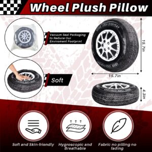 Meooeck 2 Pcs 15.7 Inch 3D Simulation Wheel Plush Pillow Car Tire Pillow Big Soft Chunky Tire Pillow Wheel Sofa Seat Toy for Boys Funny Bedroom Decor Race Car Party Gift