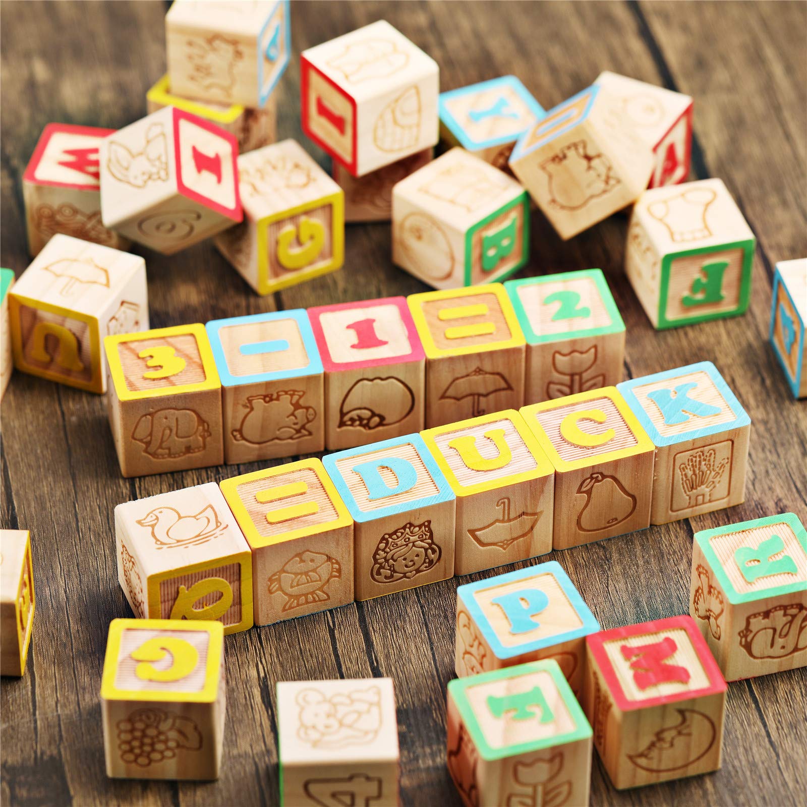 SainSmart Jr. Wooden ABC Alphabet Blocks Set, 40PCS Classic Wood Toy for Stacking Building Educational Learning, with Mesh Bag for Preschool Letters Number Counting for Ages 3 4 5 6 Toddlers,1.2"