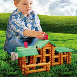 SainSmart Jr. 450 PCS Wooden Log Cabin Set Building House Toy for Toddlers, Classic STEM Construction Kit with Colorful Wood Logs Blocks for 3+ Years Old (20-338)