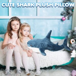 HyDren Shark Plush Shark Toys Shark Stuffed 2 in 1 Animal with Blanket 32 Inch Giant Big Large Stuffed Shark Pillow Blanket Doll for Christmas Boys Girls Room(Dark Blue)