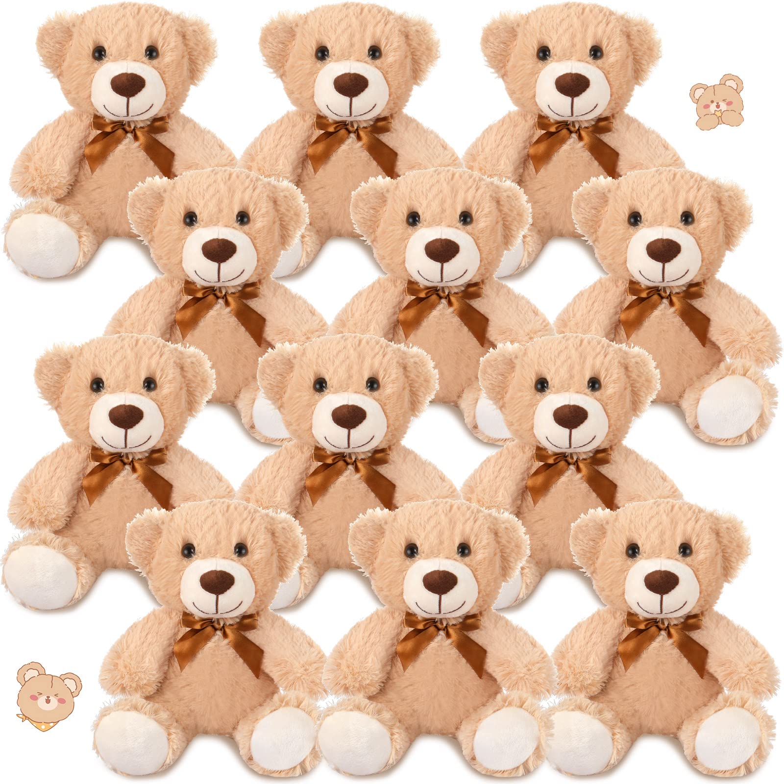 Zhanmai 12 Pcs 14 Inch Bear Stuffed Animal Bulk Plush Stuffed Bear for Baby Shower 2024 Graduation Gifts Birthday Party Favors Birthday Wedding Party Decorations(Light Brown)