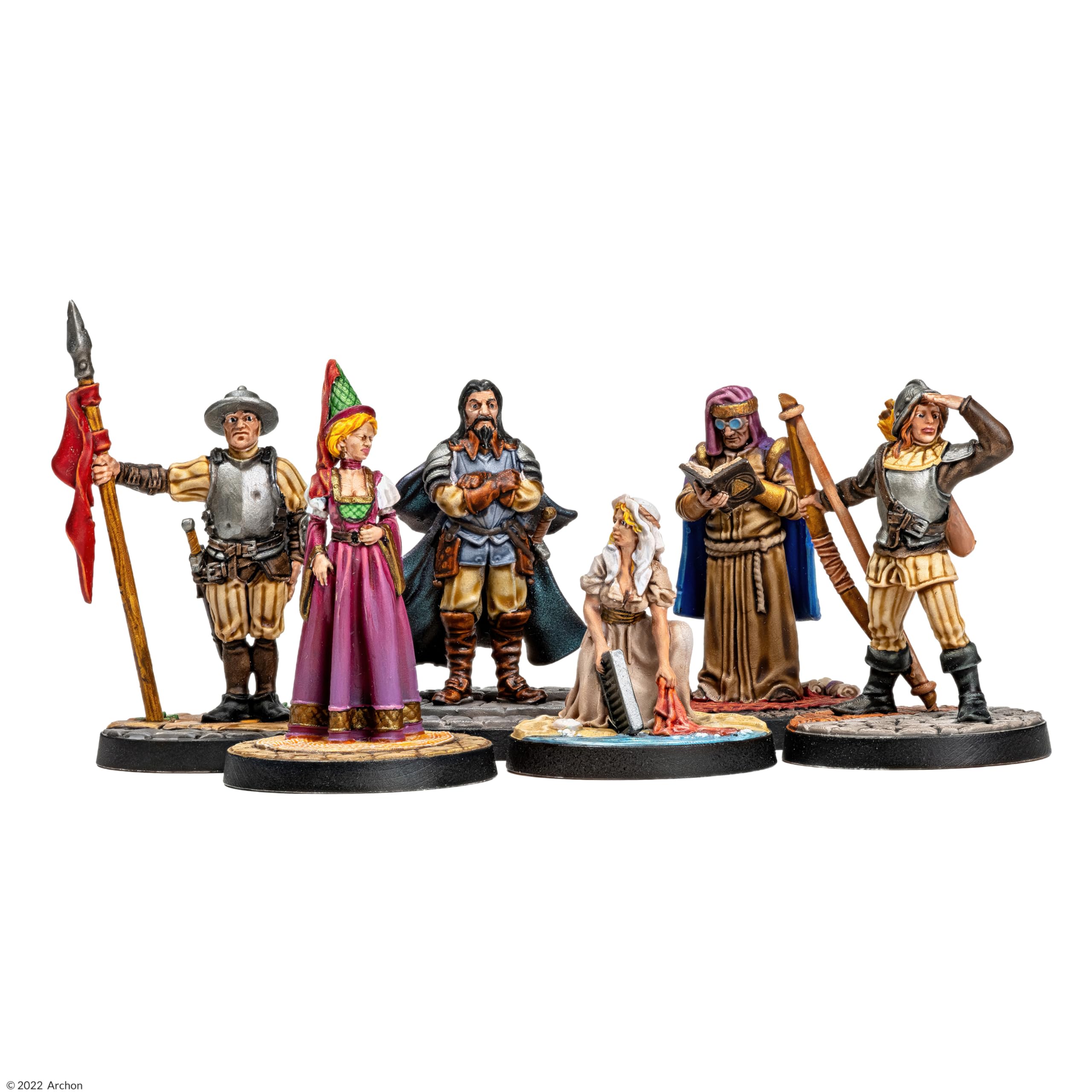 Dungeons & Lasers Townsfolk Miniature Pack - 62 NPC DND Miniatures with Scenic Bases - Use for D&D Miniatures and 5E Compatible Tabletop RPG Games - 28MM Unpainted and Unassembled - for 14 Years +