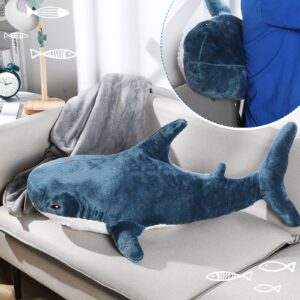 HyDren Shark Plush Shark Toys Shark Stuffed 2 in 1 Animal with Blanket 32 Inch Giant Big Large Stuffed Shark Pillow Blanket Doll for Christmas Boys Girls Room(Dark Blue)