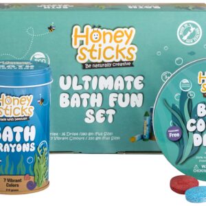 Honeysticks Ultimate Bath Fun Set - Non Toxic Bath Crayons (7 Pack) and Bath Color Tablets (36 Drops) for Hours of Creative Bathtub Fun - Natural and Food Grade Ingredients - Great Gift Set for Kids