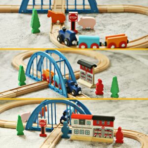 SainSmart Jr. Wooden Train Set Figure 8 for Toddlers Kids with Train Tracks Bridge Fits Brio, Thomas, Melissa and Doug, Chuggington Wood Toy Train for 3 4 5 Years Old Boys and Girls (20-347)