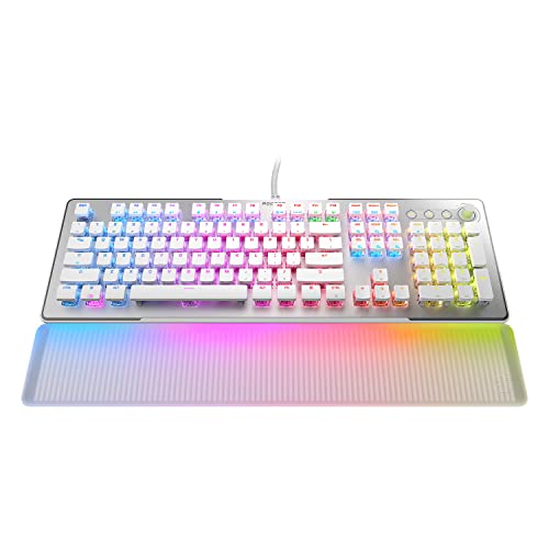 ROCCAT Vulcan II Max – Optical-Mechanical PC Gaming Keyboard with Customizable RGB Illuminated Keys and Palm Rest, Titan II Smooth Linear Switches, Aluminum Plate, 100M Keystroke Durability – White