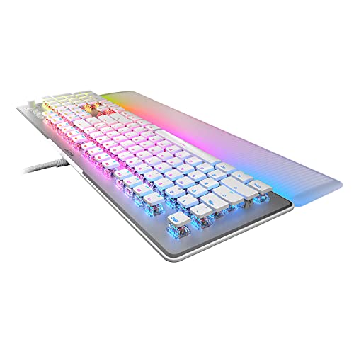 ROCCAT Vulcan II Max – Optical-Mechanical PC Gaming Keyboard with Customizable RGB Illuminated Keys and Palm Rest, Titan II Smooth Linear Switches, Aluminum Plate, 100M Keystroke Durability – White