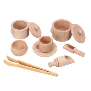 wooden sensory bin tools montessori toys for toddlers 3+, pretend play dish toys wooden bowls scoop tongs transfer work pouring set, kids fine motor skills development