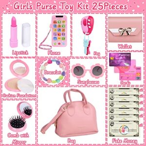 Learn2M Play Purse for Little Girls Ages 3-6, My First Purse Toy with Handbag, Makeup Set, Sunglasses, Smartphone, Wallet, Car Keys, Credit Cards and Fake Money