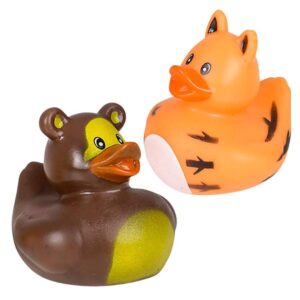 The Dreidel Company Animal Safari Zoo Rubber Duck Toy Duckies for Kids, Bath Birthday Baby Showers Classroom Summer Beach and Pool Activity Party Favors, 2" (6-Pack)