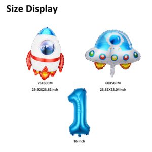 Outer Space Birthday 1 Party Decorations Balloons Kit with Rocket UFO Number One Foil Balloon Boy Girl Room Decor Supplies 3-Piece Set