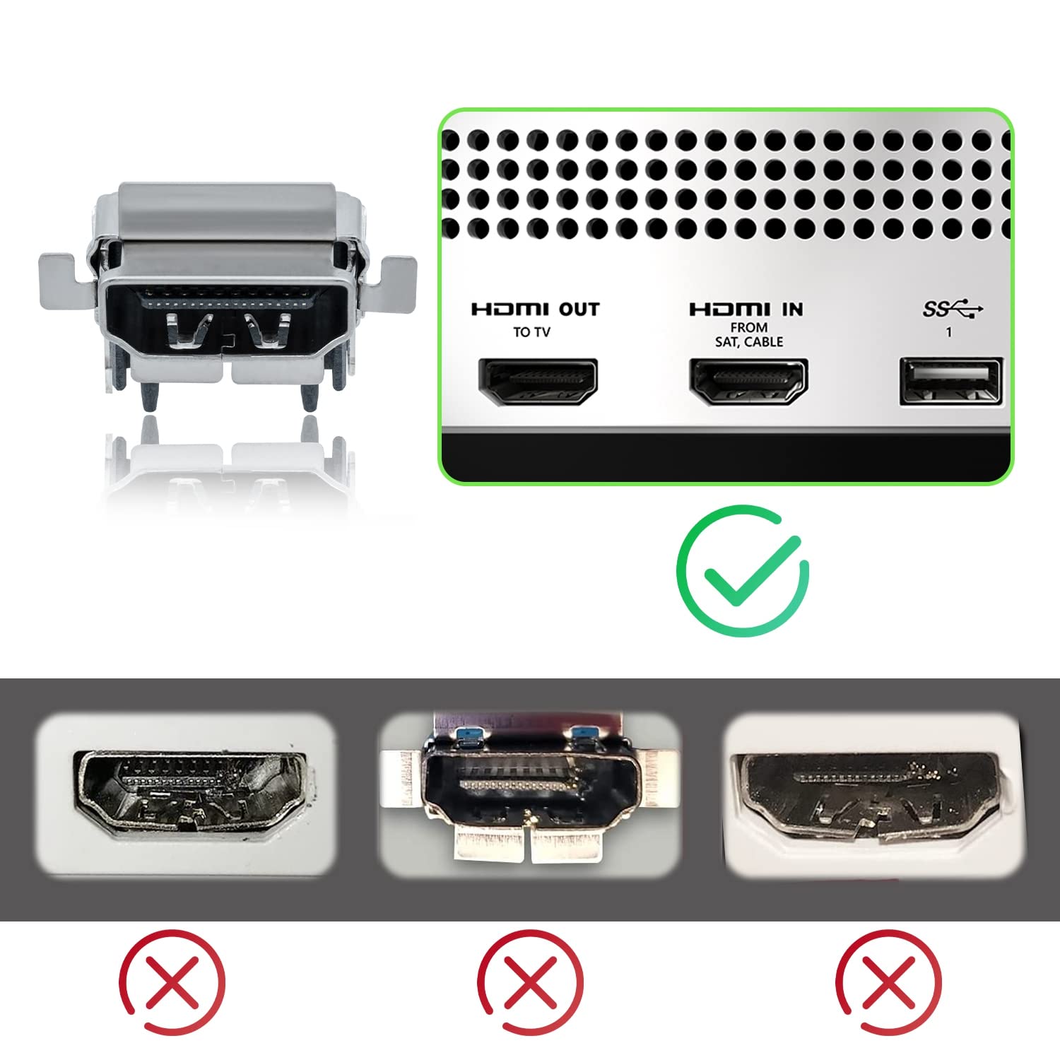 Tolesum 2 Packs HDMI Port Socket Hdmi Replacement for Xbox One S Slim Console HDMI Interface Connector Replacement