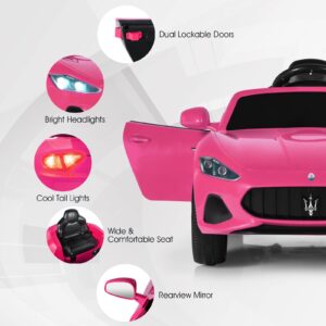 HONEY JOY Pink Ride On Car, Licensed Maserati 12V Battery Powered Electric Car for Kids with Parent Remote Control, Lights, Horn, Music, 4-Wheel Ride on Toys for Toddlers, Gift for Boys Girls (Pink)