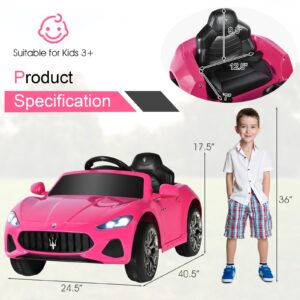 HONEY JOY Pink Ride On Car, Licensed Maserati 12V Battery Powered Electric Car for Kids with Parent Remote Control, Lights, Horn, Music, 4-Wheel Ride on Toys for Toddlers, Gift for Boys Girls (Pink)