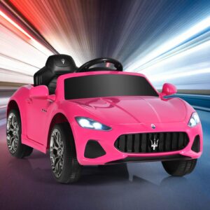 HONEY JOY Pink Ride On Car, Licensed Maserati 12V Battery Powered Electric Car for Kids with Parent Remote Control, Lights, Horn, Music, 4-Wheel Ride on Toys for Toddlers, Gift for Boys Girls (Pink)