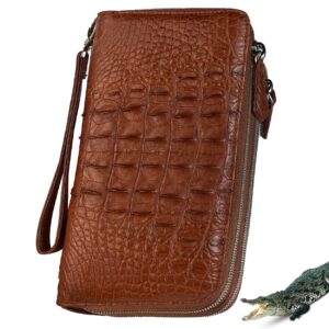 light brown women crocodile clutch wallet large capacity alligator leather wristlets purse ladies travel rfid blocking card holder cellphone pocket vinu14