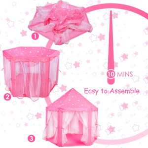 ALPRANG Princess Castle Play Tent Girls Tents Indoor Playhouses with Star Lights Girls Boys Toys for Indoor Outdoor Games Large Size Pink 55'' X 54'' (DxH) (PT-01)