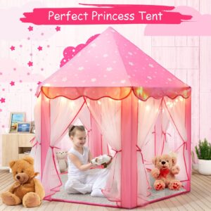 ALPRANG Princess Castle Play Tent Girls Tents Indoor Playhouses with Star Lights Girls Boys Toys for Indoor Outdoor Games Large Size Pink 55'' X 54'' (DxH) (PT-01)