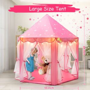 ALPRANG Princess Castle Play Tent Girls Tents Indoor Playhouses with Star Lights Girls Boys Toys for Indoor Outdoor Games Large Size Pink 55'' X 54'' (DxH) (PT-01)