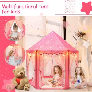 ALPRANG Princess Castle Play Tent Girls Tents Indoor Playhouses with Star Lights Girls Boys Toys for Indoor Outdoor Games Large Size Pink 55'' X 54'' (DxH) (PT-01)