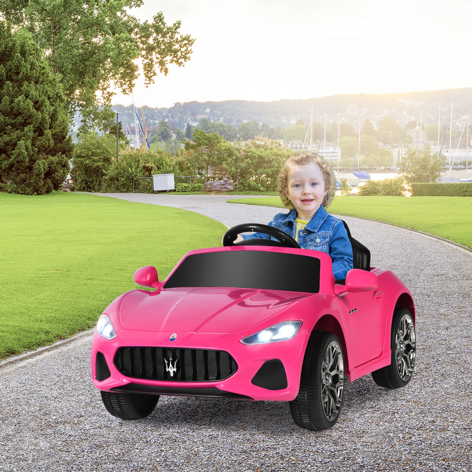 HONEY JOY Pink Ride On Car, Licensed Maserati 12V Battery Powered Electric Car for Kids with Parent Remote Control, Lights, Horn, Music, 4-Wheel Ride on Toys for Toddlers, Gift for Boys Girls (Pink)