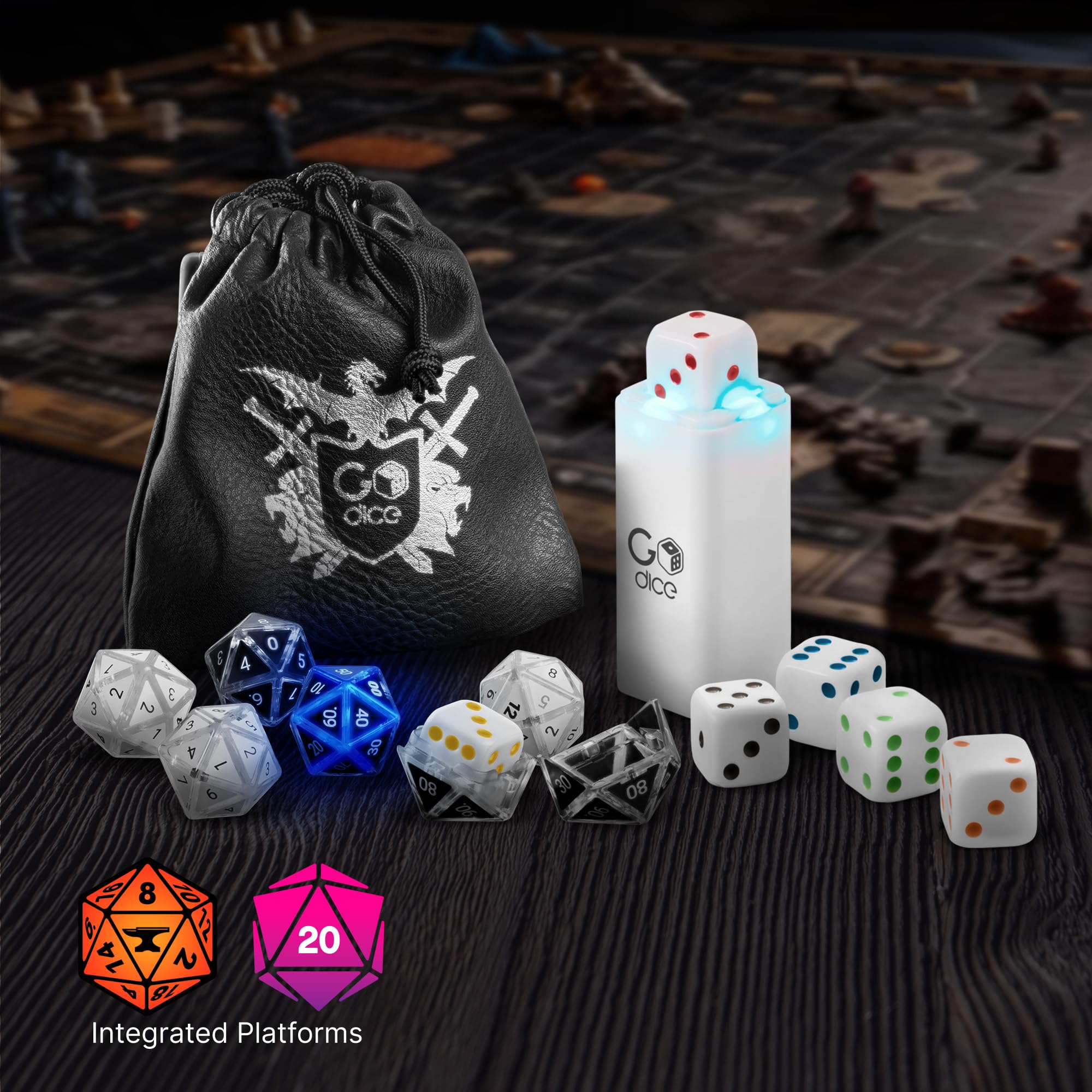 GoCube Ultimate GoDice Pack 6 Smart Connected Dice & Converter Shell Set (D20, D12, D100, D10, D8, D4) for Role-Playing Games.Compatible with DND Platforms Roll20, Foundry & Discord App