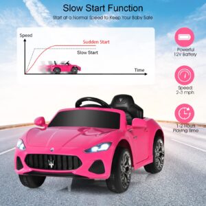 HONEY JOY Pink Ride On Car, Licensed Maserati 12V Battery Powered Electric Car for Kids with Parent Remote Control, Lights, Horn, Music, 4-Wheel Ride on Toys for Toddlers, Gift for Boys Girls (Pink)