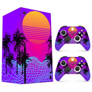 hk studio hippie vaporwave decal sticker skin to cover x-box series x with no bubble, waterproof, full protection - including 2 controller skins and console skin