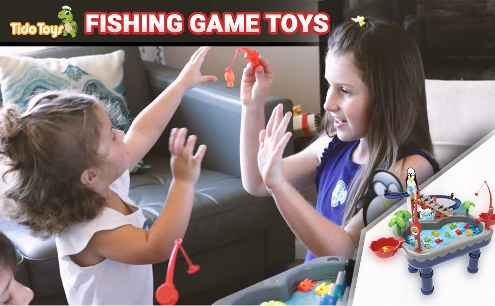 Tido Toys Fishing Game for Kids - Party Toy with Fishing Poles, Swimming Fish, Penguins and More. for Toddler Age 3 4 5 6 Year Old and up