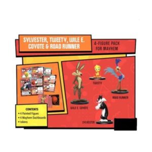 cmon looney tunes mayhem board game figure pack | set of 4 miniature figures | strategy game | team-based combat game for adults and kids | ages 10+ | 2-4 players | avg. playtime 30 minutes | made