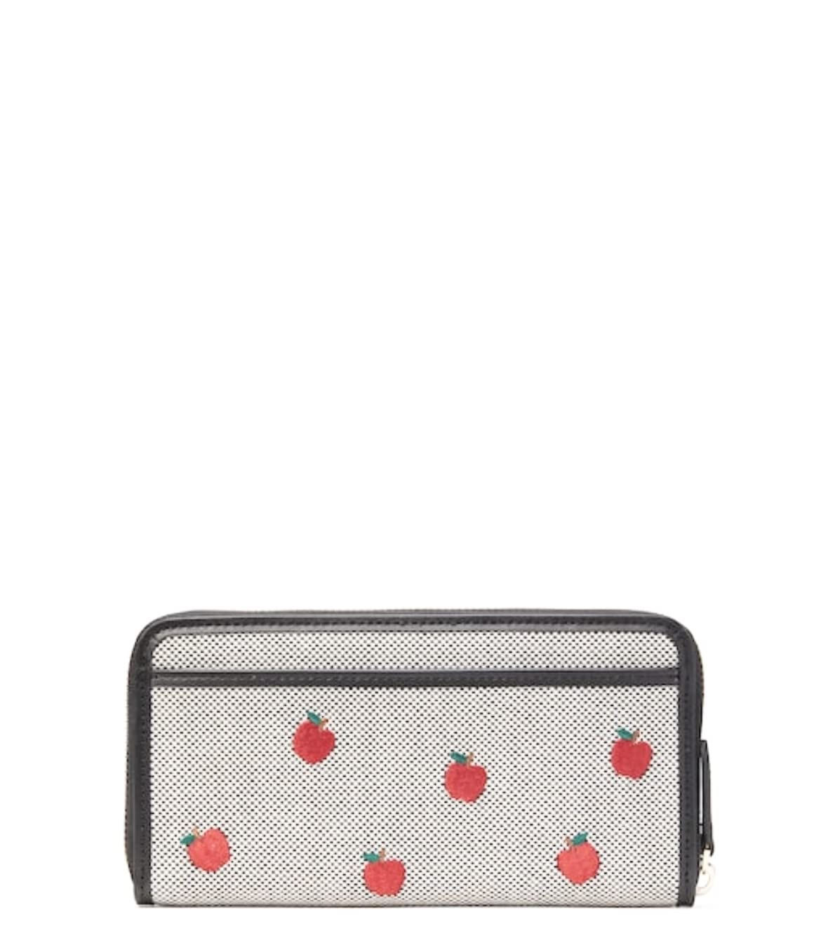 Kate Spade Ella Apple Toss Embroidered Large Continental Zip Wallet Black Multi