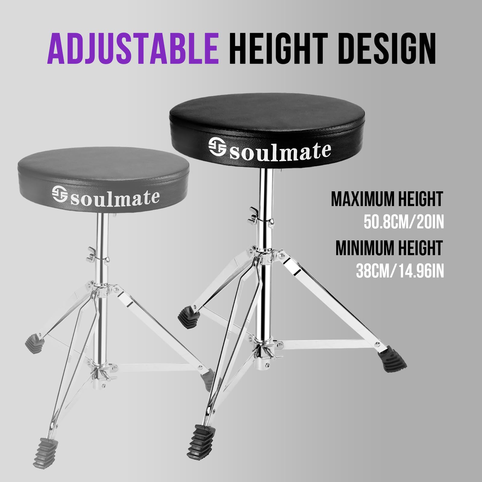 soulmate Drum Throne Drum Stool Padded Drum Seat Height Adjustabl Drumming Stools with Drumsticks, Anti-Slip Feet Portable Folding Drum Chair for Kids Adults, Black